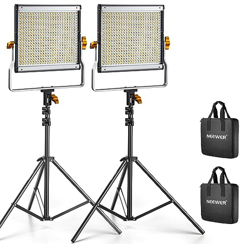 NEEWER 2er Pack dimmbares zweifarbiges 480 LED Videolicht und Ständerbeleuchtungsset beinhaltet: 3200-5600K CRI 96+ LED Panel mit U Halterung, 75 Lichtstativ für YouTube Studiofotografie, Videos