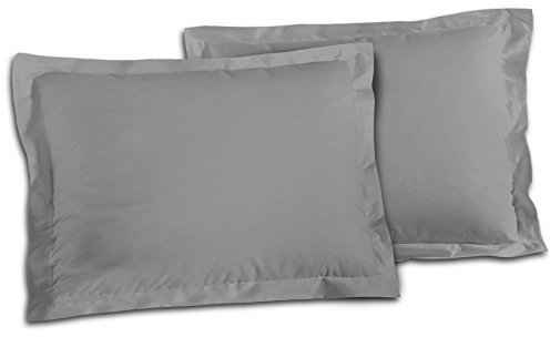 Lot de 2 Taies d'oreiller 100% Coton Gris Clair 50x70 cm