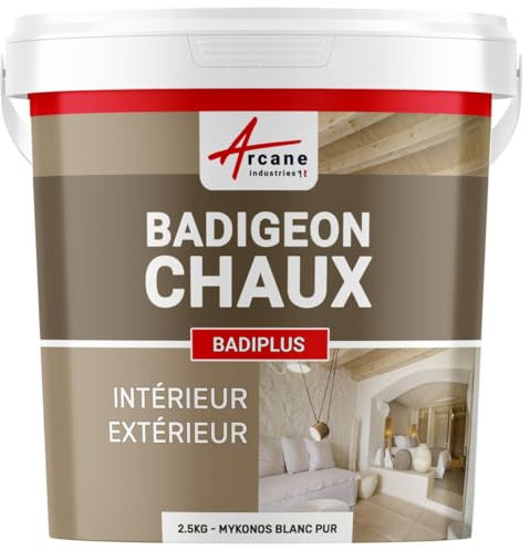 Badigeon à la chaux décoration intérieure extérieur maison BADIPLUS - 2.5 kg (jusqu'à 12.5 m²) Mykonos Blanc Pur - ARCANE INDUSTRIES