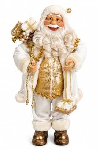 Garden Market Place 60cms Tall Father Christmas Figure With Presents - White Santa Style