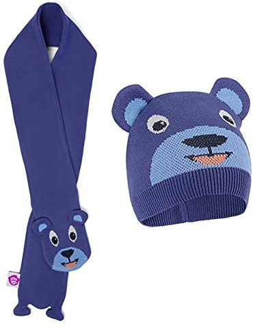 Affenzahn Jungen Bär Mützen-Schal Set, Blau, S