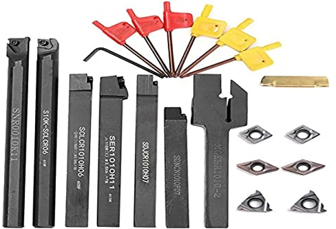 21PCS Tornio Turning Tool Multifunzione Tornitura in Metallo Duro Inserti Titolari Bar Alesatore con Chiavi per Tornio Utensili Supporto Dell'Utensile con Inserti in Carburo(10MM)