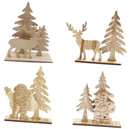 4 Stück Weihnachtstisch Aus Holz Weihnachtsbaumspitze Aus Holz Tischdekoration Aus Für Den Urlaub Tischdeko Rentier Weihnachten Diy Handwerk Ornamente Hölzern Qualität