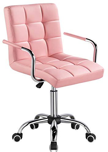 Yaheetech Bürostuhl ergonomischer Schreibtischstuhl Drehstuhl Drehocker Arbeitshocker mit abnehmbare Armlehnen Computerstuhl höhenverstellbar aus Kunstleder Rosa