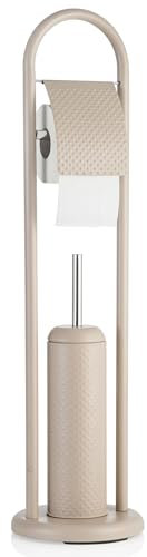 Baroni Home Porte Papier Toilette avec Brosse WC en Acier Inoxydable, Porte Papier WC avec Base à Terre Stabile, Porte-Brosse WC Hygiénique, Ligne Dotty, Blanc, 20x20x80 cm