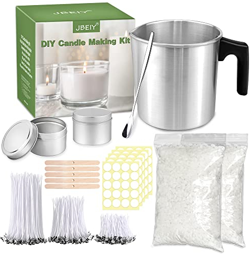 JBEIY Kit Fabrication Bougies avec Cire Soja, 150pcs Mèches, 100 Meches Autocollants et 2 Bougie Peut, Adulte Débutants