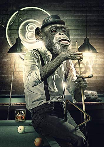 Bzdmly Monkey Billiard Canvas Picture Funny Animal Poster Art Prints Modern Wall Pictures for Living Room Dorm Room Decoration 60 x 90 cm No Frame