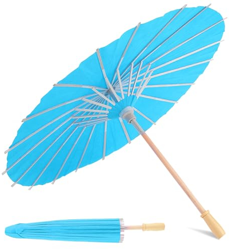 Paraguas de Papel en Blanco, DIY Pintura Decorativa Paraguas de Boda, sombrilla decorativa oriental china/japonesa, Bricolaje Pintado A Mano Parasol de papel, accesorio de cosplay (Azul)