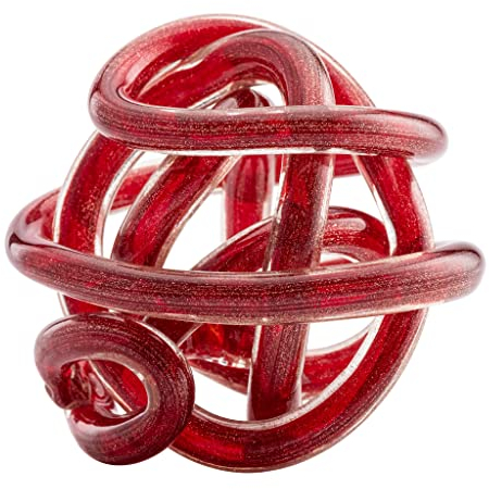 Torre & Tagus Orbit dekorative Glaskugel, handgefertigter Mini-Kristallknoten, 11,4 cm Durchmesser, Rot-Metallic Gold