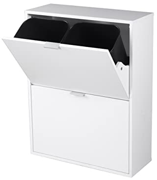 mymai Mehrzweckschrank Mülltrenne platzsparend Mülltrennsystem mit 4 entnehmbaren Inneneimern aus MDF Weiß 60x24x80 cm HEI02-WEI