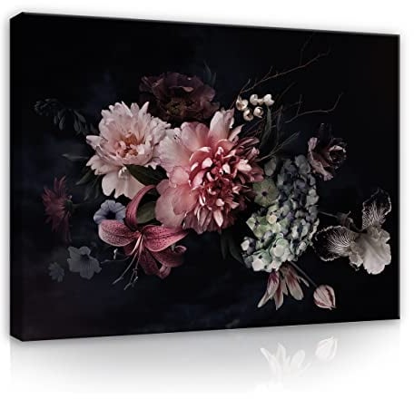 WallArena - Leinwand Bilder - Blumen Schwarz Blume Natur - 100x75 cm Leinwandbilder - Bild auf leinwand - Wandbild XXL groß Wandbilder für Wohnzimmer Schlafzimmer Wohnzimmerbilder Modern