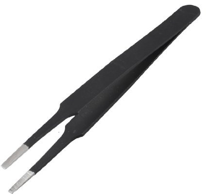 Pince à épiler droite antistatique à bout carré en acier Noir 11,9 cm