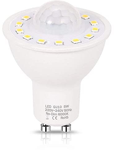 AIVYNA GU10 PIR Motion Sensor LED Light Bulbs 5W 50W Equivalent 500LM for Stairs Garage Corridor Walkway Hallway,Day White 6000K