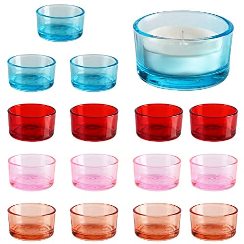 Belle Vous 16er Pack Farbiger Teelicht Gläser - 4,5 cm Durchmesser, 2,5 cm Höhes Teelichthalter aus Glas - Runde Teelichtgläser Klein Kerzenhalter Glas Set für Heimdekoration, Hochzeiten & Partys