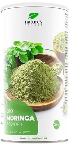 Nature's Finest Bio Moringa, Pulver 250 g | Moringa oleifera Blattpulver aus Indien - 100 % bio, vegan, ohne Zusätze - grüne Würznote für Smoothies und Küche