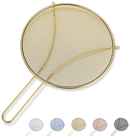 Evanda Coperchi antischizzo Oro 25 cm per Cucinare, Rete fine in Acciaio Inossidabile per Padella, Protezione antigrasso per Padella per Fermare Schizzi di Olio Caldo, Coperchio di Cottura Sicuro