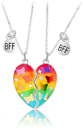 2 Stück Freundschafts-Anhänger-Halsketten-Set Best Friends-Kette BFF-Halskette Herz Lila Freundschaftskette für Mädchen Geburtstagsgeschenk für beste Freunde