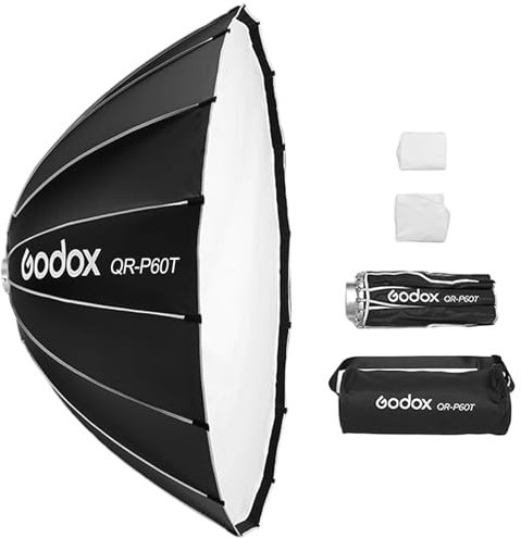 Godox QR-P60T Softbox de Profundidad parabólica de 60 cm/23,6 Pulgadas, Softbox Plegable de liberación rápida con Soporte Bowens estándar y difusores para Flash Speedlite fotografía