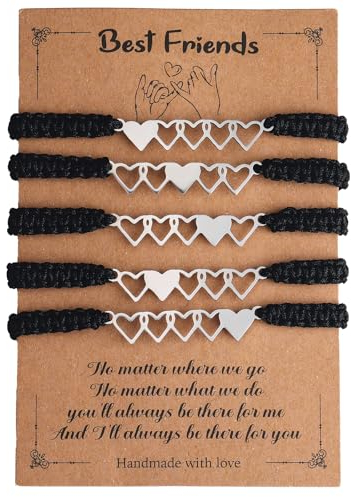 LEGENTLISUR 5 Stück Freundschaftsarmband Herz Silber Beste Freundschaft Armband Entfernung Übereinstimmun Beziehung armbänder Edelstahl Armbänder Armband Damen für Mädchen Damen Schwestern Bff