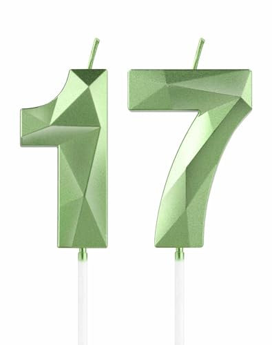 Grüne Kerzen zum 17th Geburtstag, 3D Grüne Zahl 17 Kerze für Kuchen,Junge Mädchen 17th Geburtstag Dekorationen, Grüne Kuchendekorationen, Grüne Kerze Kuchen für Geburtstagsfeier Hochzeitstag