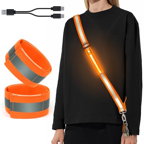 ocuvaep Lauflicht Joggen mit Reflektoren Gürtel, LED Lauflampe USB Aufladbar Verstellbar Nacht Sicherheitslicht Laufgürtel, LED Reflektierende Gürtelschärpe für Joggen Laufen Running Outdoor Sports