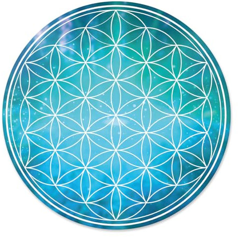 younikat Mauspad mit Blume des Lebens Motiv I Ø 22 cm rund I Mousepad in Standard-Größe I rutschfest I Blau I dv1460