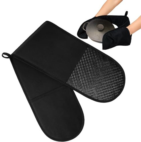Oven Gloves Black Kitchen Accessories for Cooking Baking Grilling Double Oven Gloves Non-slip Heat Resistant Heat Resistant Protection Home Essentials