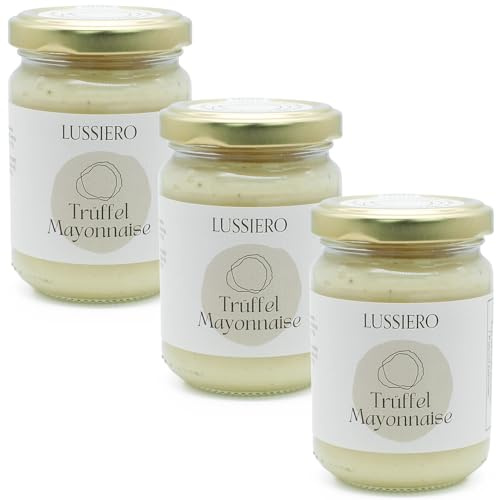 3er Pack Lussiero Premium Trüffelmayonnaise mit echtem schwarzen Trüffel Gourmet Trüffelmayonnaise ideal für Pommes, Burger, Sandwiches und Feinschmecker, Glutenfrei, 120g