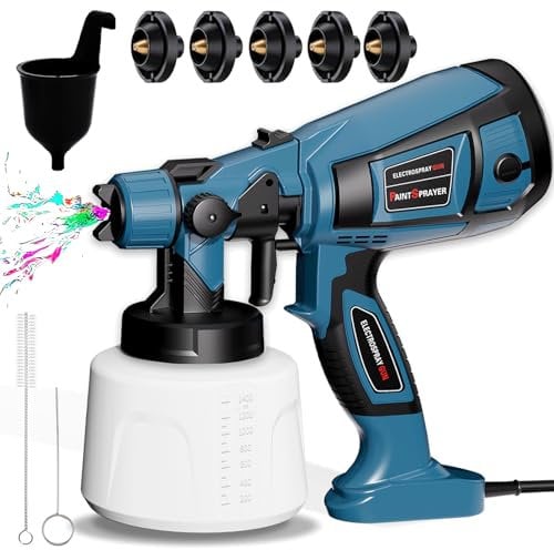 Paint Sprayer, 800W Electric Paint Spray Gun with 1400ML Detachable Container, Fence Paint Sprayer with 5 Brass Nozzles and 3 Patterns, HVLP Spray Gun for Walls and Ceilings, Fence, Cabinet, Furniture