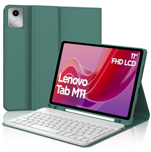 WAVATA Clavier pour Lenovo Tab M11 11 Pouces 2024, TB330FU/TB330XU, Étui Clavier pour Lenovo Tab M11 Magnétique Bluetooth Amovible Français AZERTY Layout, Vert foncé