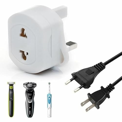 Shaver Adaptor Plug UK Charger Adapter, EU/US to UK Plug Travel Adapter, 2 Pin To 3 Pin Adapter Plug for Shaver Adapters/Toothbrush/Shaving Razors Plugs Adapters for Home Travel (1)