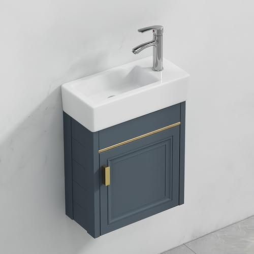 Mobile bagno ad angolo con lavandino e contenitore, lavabo in ceramica da parete, armadio moderno salvaspazio per piccoli bagni