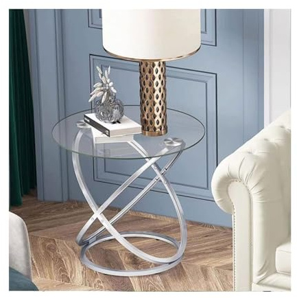 Table d'appoint Ronde en Verre avec Cadre en métal, Petite Table Basse Moderne pour Petits espaces, Salon, Balcon, Chambre (Couleur : Or) (Blanc)