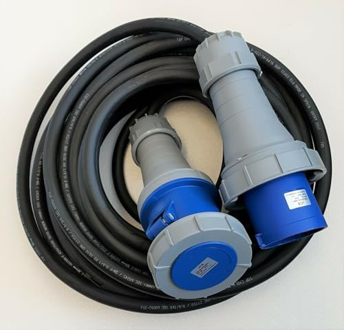 63 Amp 230V Single Phase Extension Lead 16mm² 3 Core Heavy Duty Industrial H07RN-F Rubber Cable (6M)