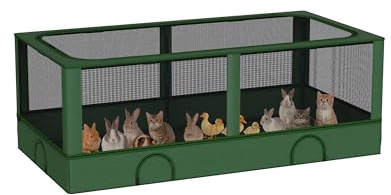 DINMO Kleintiergehege, Freigehege für Kaninchen Meerschweinchen, Haustier-Laufstall mit wasserdichtem Boden für Hamster, Igel, Kätzchen, Hühner, für innen und außen, grün und schwarz, 162 x 82 x 58 cm