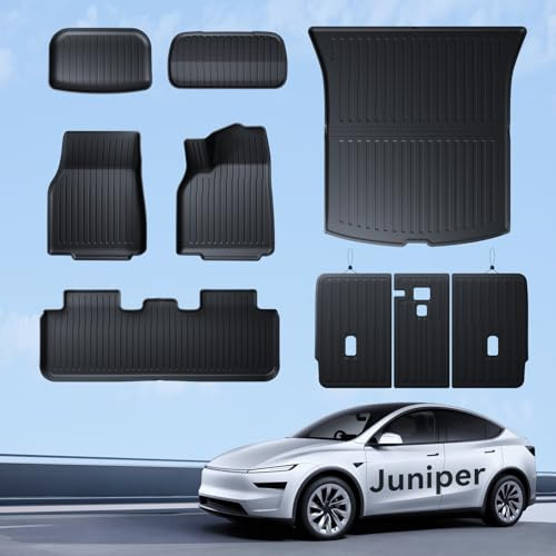 LANTU UK-RHD Foot Mats 9 Pcs for Tesla Model Y 2025-2026 Premium/Performance TPE All-weather 3D High-Edge Non-slip Waterproof Trunk Mat and Second Seat Row Back Cover for Model Y Juniper Accessories