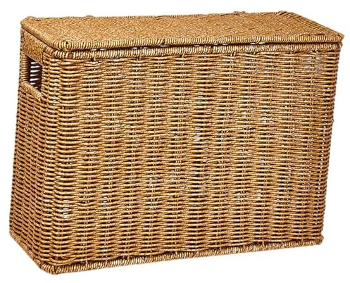 MagiDeal Narrow & Tall Storage Box with Lid - Magazine Basket File Holder, Slim Organizer Bin for Cabinets, Closets, Pantry, Bathroom, Home Office & Small Spaces (Brown-S)