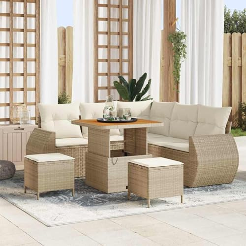 ATOMSTACK MAKER HOMELEN Gartensofa-Set 8 pcs Beige Poly-Rattan,Gartenset Sofa-Set Garnitur Gartenmöbel Couch-Set mit Sofa und Sessel,Outdoor Polyrattan Lounge Garnitur für Terrasse Garten Balkon