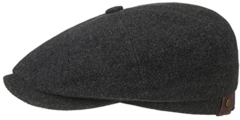 Stetson Hatteras Noir Schirmmütze Damen/Herren - Flatcap mit Wolle und Kaschmir - Wollmütze Herbst/Winter - Ballonmütze mit Flanelfutter - Flat Cap anthrazit 59 cm
