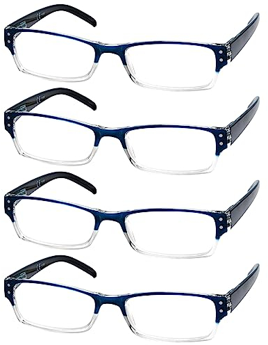 Eyekepper 4er-pack Damen und Herren Rechteckige Lesebrille mit Federscharnieren in Blau +1.50