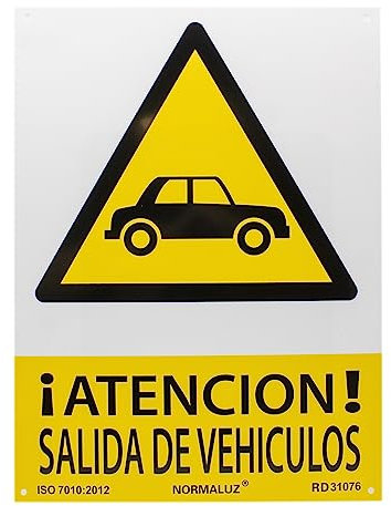 Señal ¡Atención! Salida De Vehículos | Cartel informativo Salida vehículos | Señal Salida De Vehículos | PVC | Certificado ISO 7010:2012 | 0,7 mm Grosor | 40 cm Alto x 30 cm Ancho | Color Amarillo
