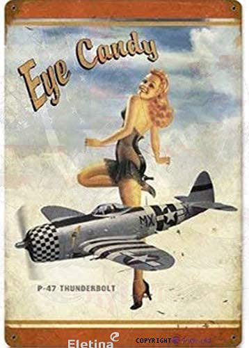 Eletina twinkle Blechschild P-47 Thunoerbolt Girl American Gold Indoor und Outdoor Retro Club Bar Restaurant Poster Wanddekoration 20,3 x 30,5 cm