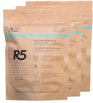 R5, Cura Lavatrice, 12 Dosi, Additivo per la Pulizia e la Cura della Lavatrice con Microrganismi Effettivi Selezionati, Rimuove Residui Organici e Cattivi Odori, 3 Pack