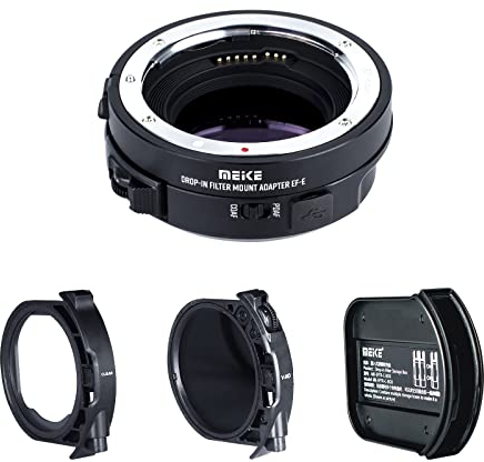 Meike MK-EFTE-C VND Drop-In Filter Autofokus Mount Objektivadapter für Canon EF/EF-S Objektive an Sony E Mount Kameras mit variablem ND Filter und UV-Filter A7SII A7 A6000 A6500 A7SIII A9