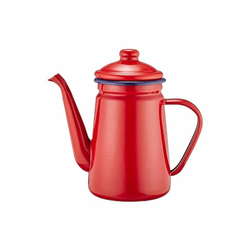Kaffeekanne Emaille Kanne für Induktion und Gasherd 1.2 Liter, Rot Wasserkocher für Kaffee, Tee, Milch