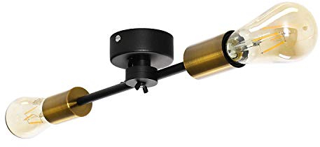 Licht-Erlebnisse Deckenlampe Vintage Schwarz RETRO Industrial Design Metall Messing L:37cm kleine Deckenleuchte Wohnzimmer Küche