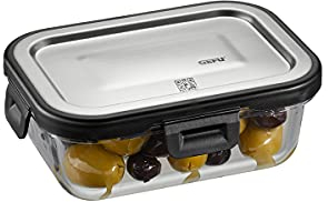 GEFU Frischhaltedose MILO - smarte Lunchbox mit Frische- & Vorratskontrolle per App, aus Glas mit Silikonverdichtung & Klick-Verschluss, Lebensmittelbehälter, Tupperdose, 400 ml, rechteckig