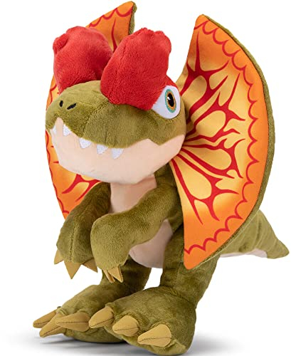 Famosa Softies Jurassic World Dilophosaurus Plüschfigur, 25 cm, mit Sockel, weiche und weiche Puppe mit ökologischer Füllung, für Jurassic Park Fans und Kinder ab 0 Jahren (760021456)