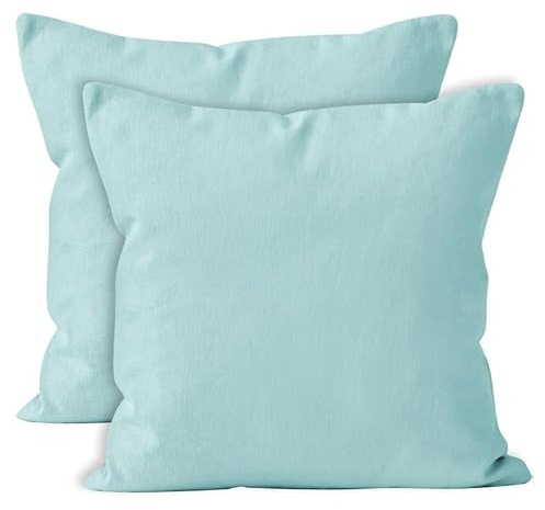 Encasa XO Couvre-oreillers de Lancement de Coton Ensemble de 2 I 18x18 in (45x45 cm) - Bleu d'oeuf i Pas d'insert I Plaine Square Cas d'oreiller I Lavable| Utilisation intérieure Uniquement