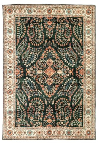 Vintage Gartenteppich - Santo Flora Dunkelgrün - 230x330 cm | Wetterfest - Synthetik, Polyester - Balkon, Garten / Terrasse - Terrasse teppich - Outdoor rug